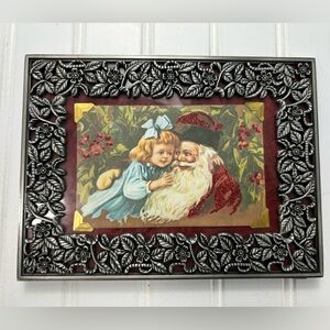 Vintage Art Santa Old World Child Silver Metal Frame Heavy Gallery Wall 6x8